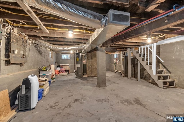 basement with water heater