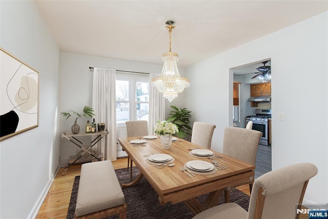 dining room with a notable chandelier and light wood-type flooring