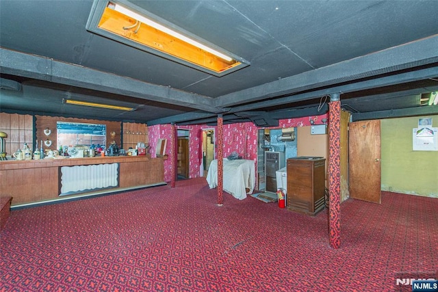 basement with carpet floors