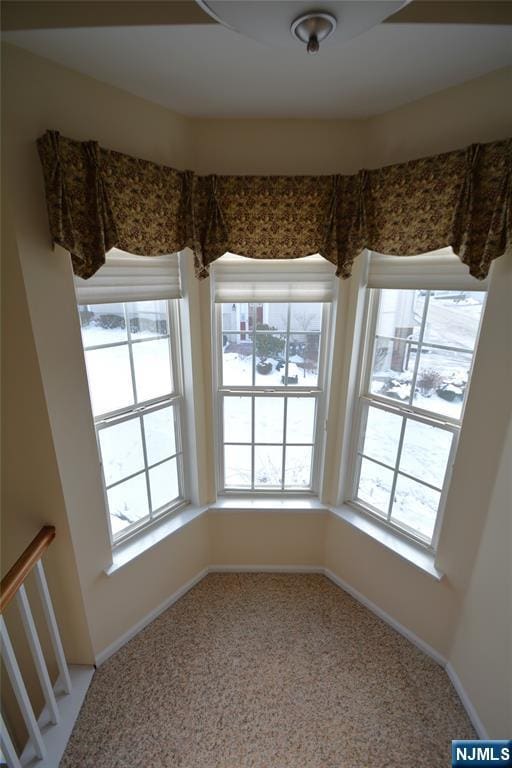 unfurnished dining area featuring carpet flooring