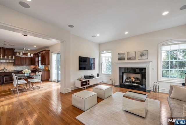 living room with light wood-type flooring