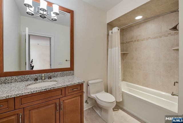 full bathroom with tile patterned flooring, vanity, shower / bath combination with curtain, and toilet