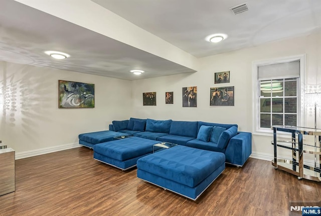 living room with dark wood-type flooring