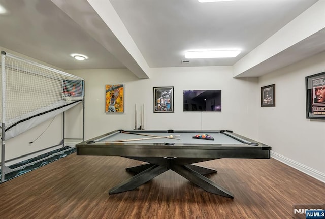 game room featuring billiards and wood-type flooring