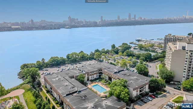 aerial view with a water view