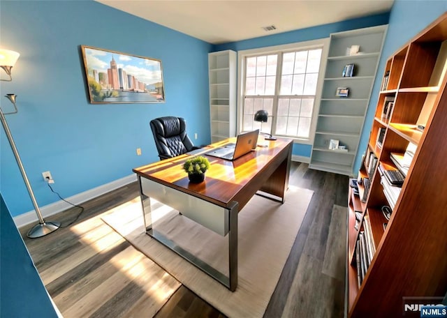 office area with dark hardwood / wood-style floors