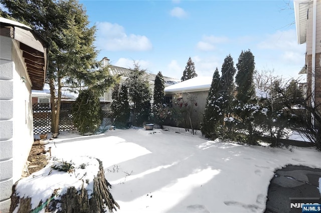 view of yard covered in snow