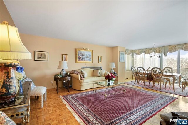 living room with light parquet flooring