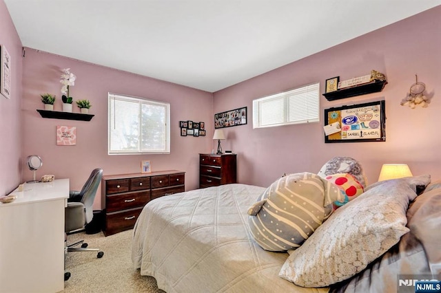 carpeted bedroom with multiple windows