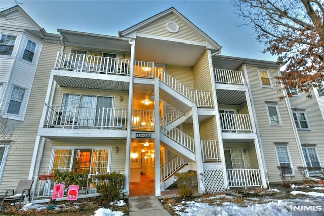 view of snow covered building