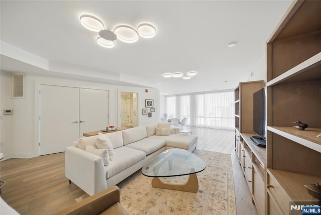 living room with light wood-type flooring