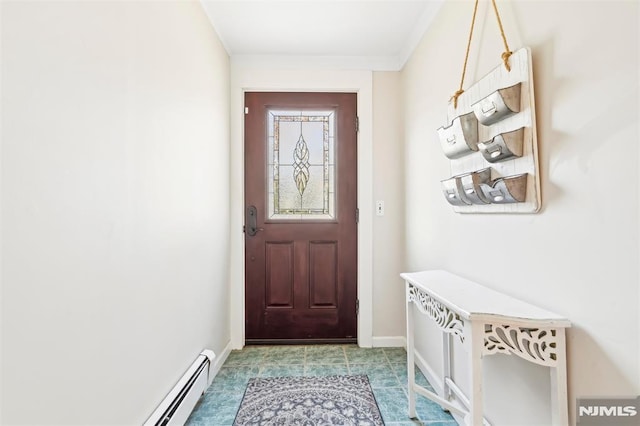 doorway to outside with baseboards