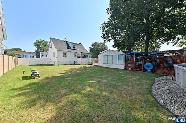 view of yard with a fenced backyard