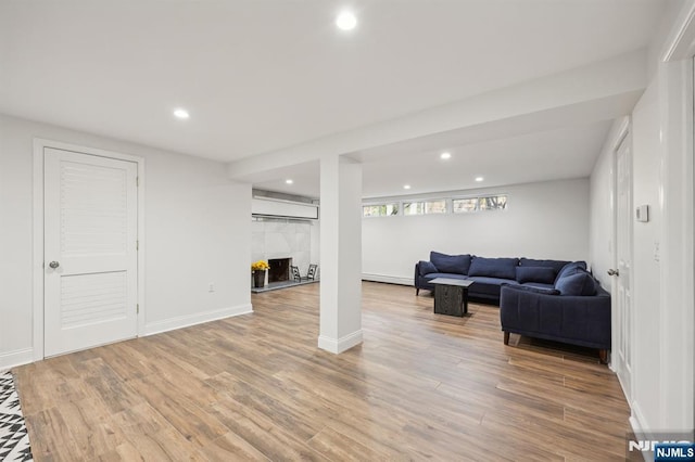 living room featuring light hardwood / wood-style flooring