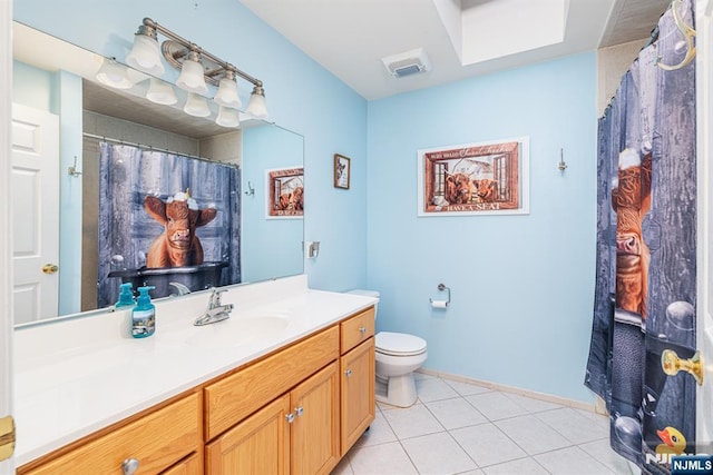 bathroom with vanity, toilet, and tile patterned floors