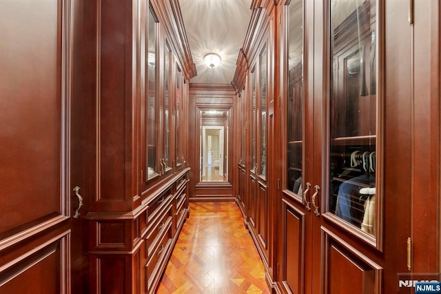 corridor with light parquet flooring