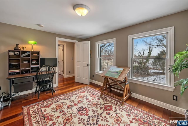 office with baseboards and wood finished floors