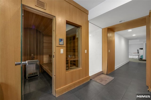 view of sauna featuring baseboards and recessed lighting