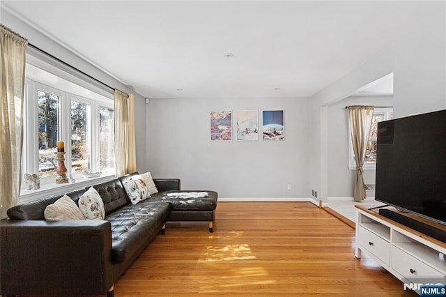 living room featuring light wood-type flooring