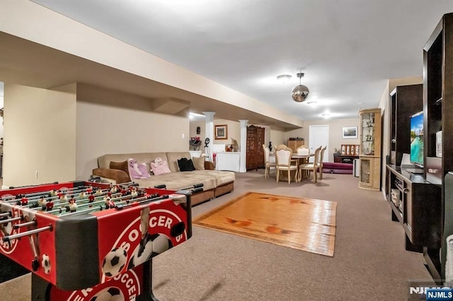 game room with carpet floors