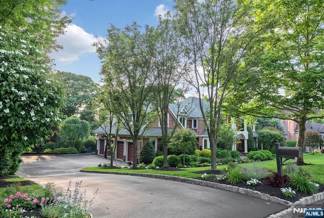 view of front of home featuring a residential view and aphalt driveway