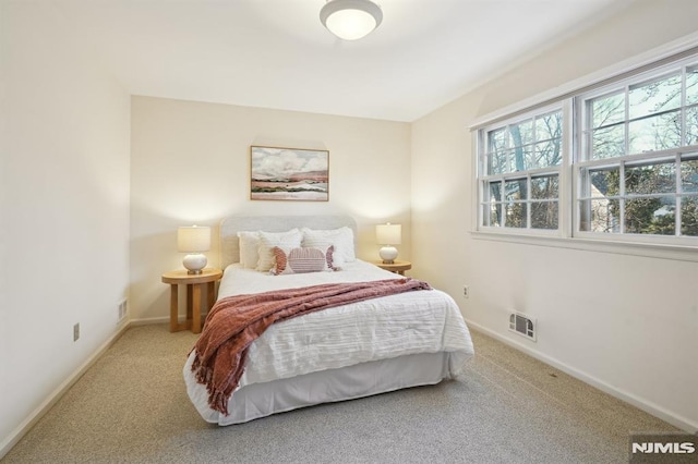 bedroom with carpet floors, baseboards, and visible vents