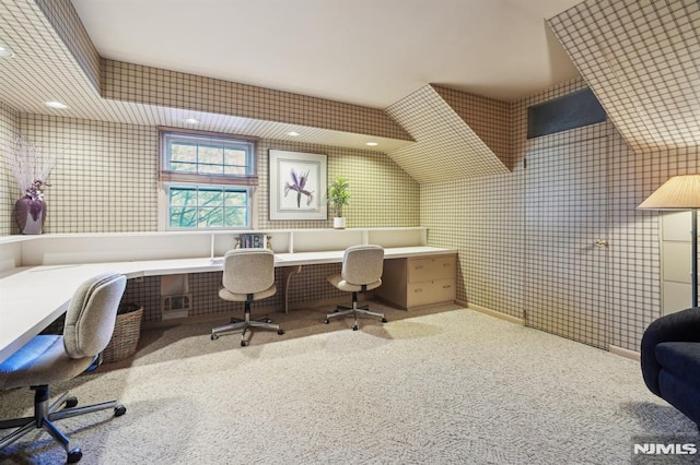 view of carpeted home office