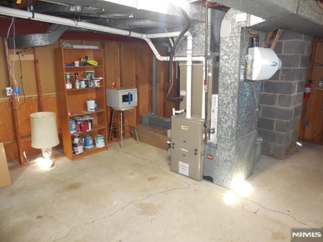 unfinished below grade area featuring heating unit