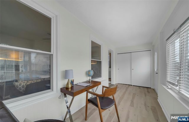 office space with light wood-type flooring