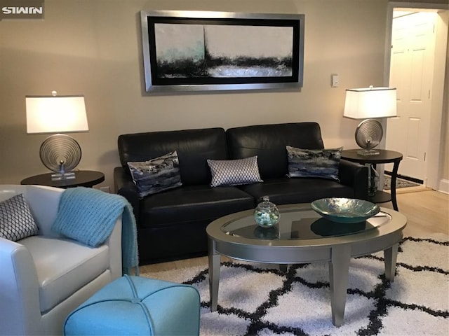 living area with wood finished floors