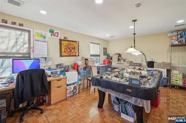 game room featuring visible vents and recessed lighting