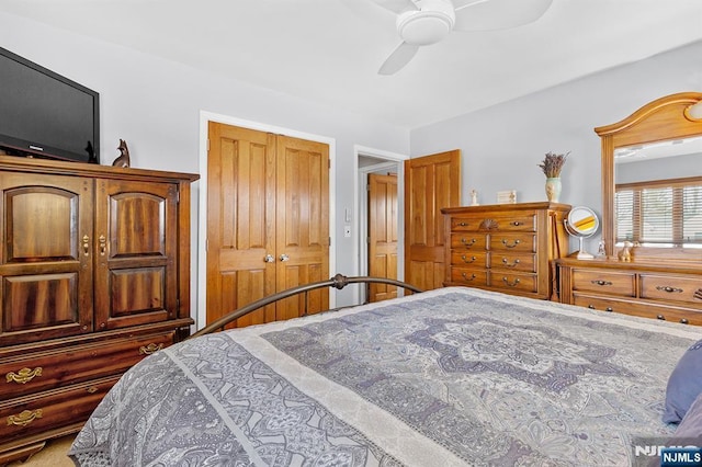 bedroom featuring a closet and a ceiling fan