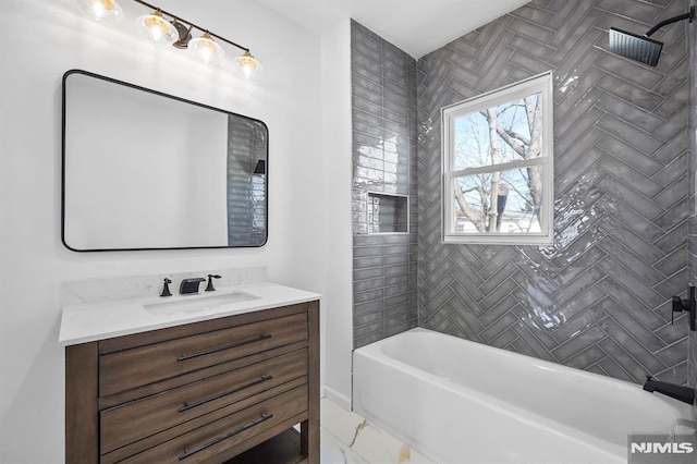 full bath featuring shower / washtub combination and vanity