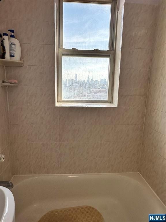 full bathroom featuring a bathing tub and a wealth of natural light