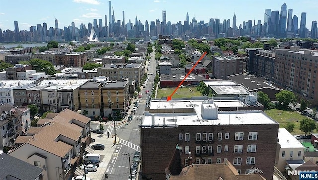 bird's eye view with a city view