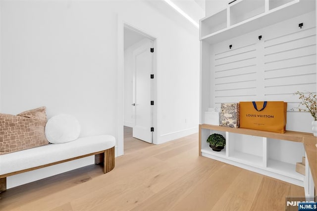 mudroom with baseboards and wood finished floors