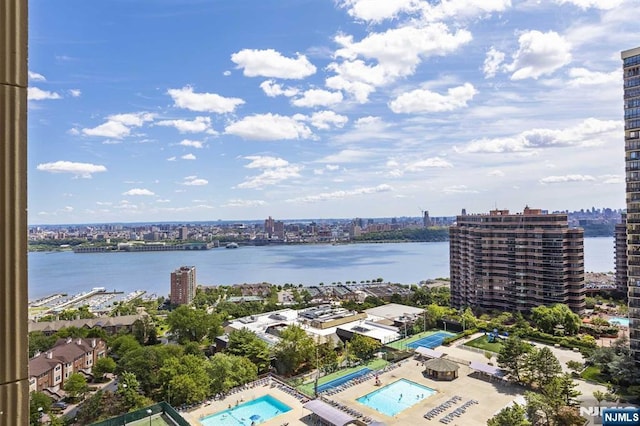 view of water feature featuring a city view