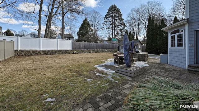 view of yard with a patio area and a fenced backyard