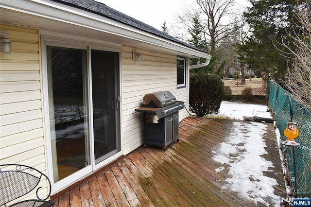 wooden terrace with area for grilling