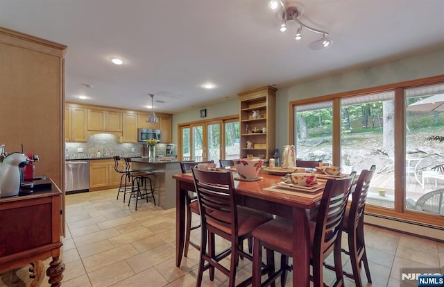 30 Brookvale Rd, Kinnelon Borough, NJ 07405 - dining area featuring healthy amount of natural light, light tile patterned floors, a baseboard radiator, and recessed lighting