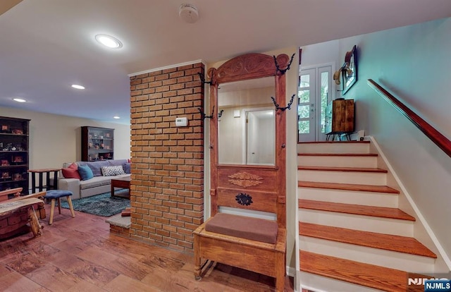 30 Brookvale Rd, Kinnelon Borough, NJ 07405 - staircase with recessed lighting, wood finished floors, and french doors