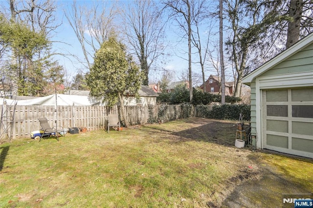 view of yard with a fenced backyard