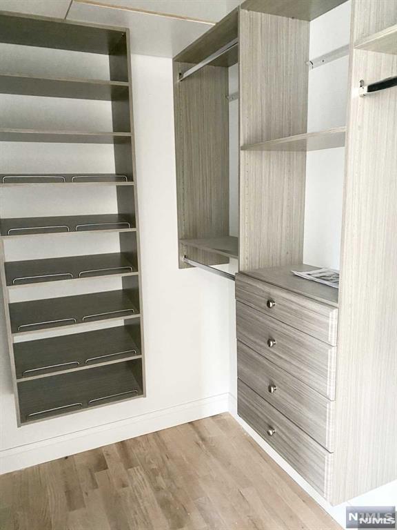 walk in closet with light wood-type flooring