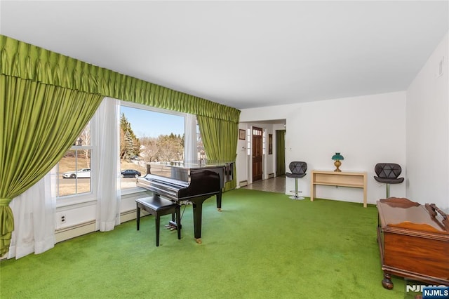 sitting room with carpet flooring