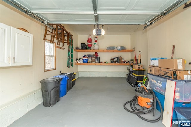 garage with a garage door opener