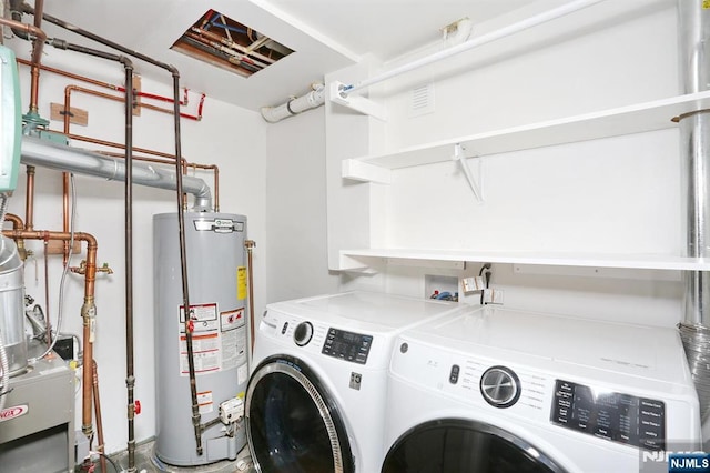 laundry room with washer and dryer, laundry area, and gas water heater