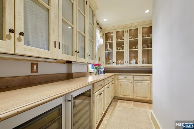 bar featuring recessed lighting and beverage cooler