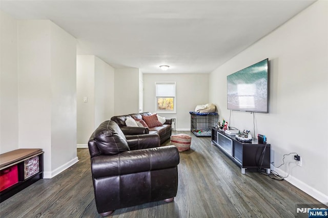 living room with baseboards and wood finished floors