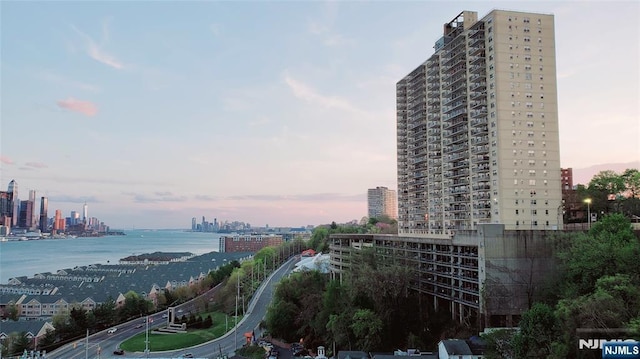 property's view of city with a water view