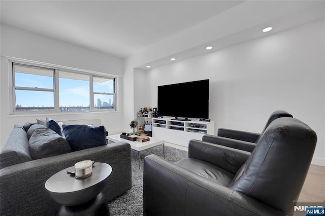 living area with recessed lighting